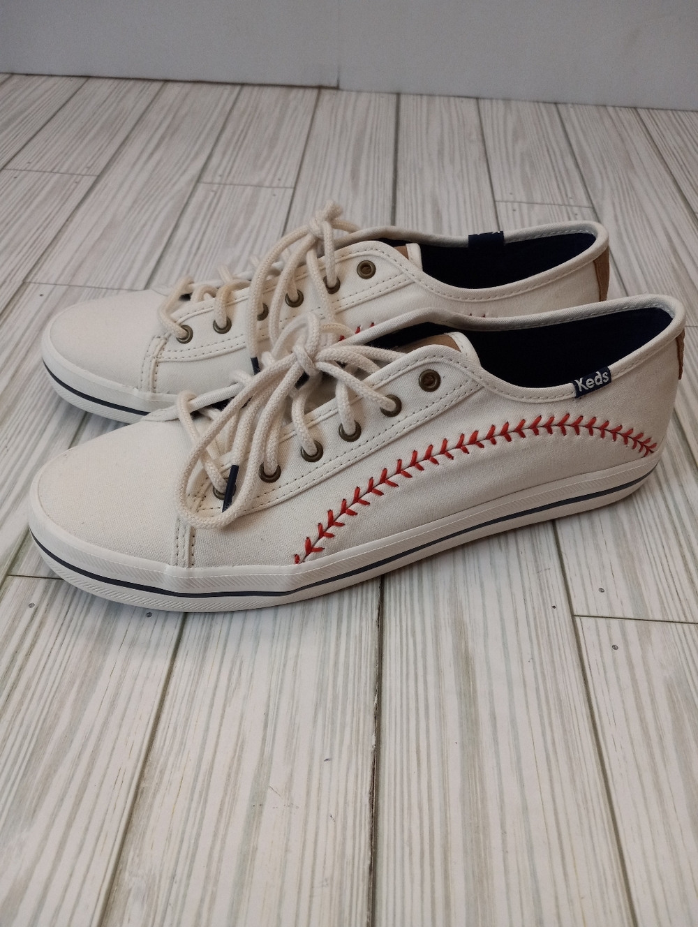 Keds Canvas Ortholite MLB Kickstart Pennant Sneaker with Red Baseball Stitching